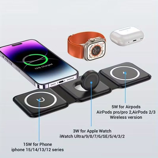 15W Fast Charging 3-in-1 Foldable Magnetic Wireless Charger