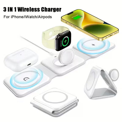 3 in 1 charging station suitable for iphone 16 15 14 13 12 series travel charger for multiple devices wireless charger magnetic charging compatible with watch s10 series