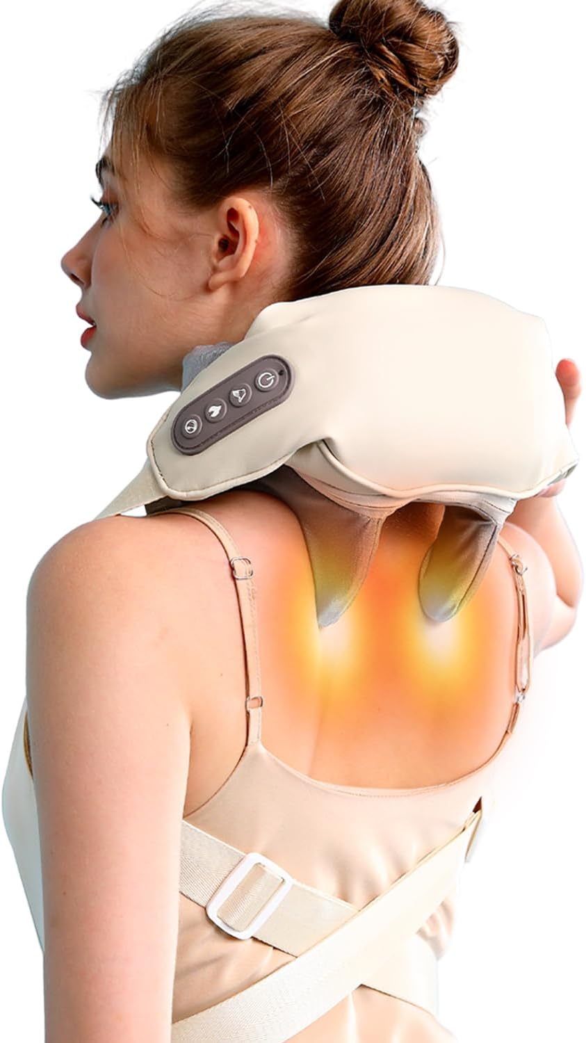 New Upgraded 4D Kneading Technique Hands Free Pro Shiatsu Cervical Massage Belt Neck Shoulder Massager for Pain Relief Deep Tissue