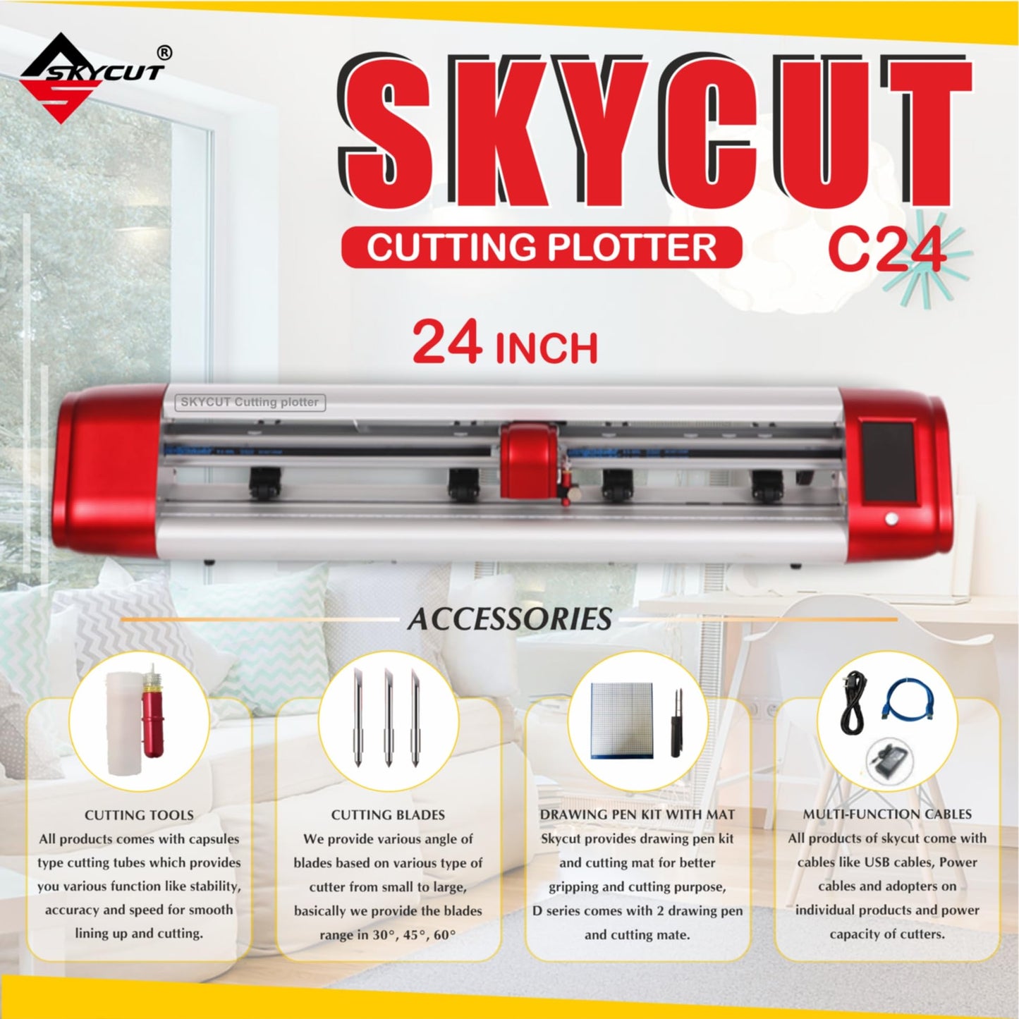 SKYCUT Cutting Plotter C24 with accessories on a white background