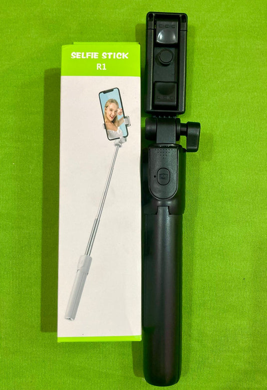 R1 Selfie Stick with Tripod Stand, 360° Rotation, Mobile Phone Holder, Black