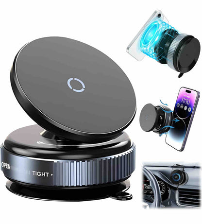 New Upgraded 360° Rotating Magnetic Universal Phone Holder, Vacuum + Magnetic Anti-Vibration Car Mount, Suitable for Kitchen, Desktop, Office, Fitness, Travel, Car - Aluminum Alloy + PC + ABS + TPU, Suitable For Mirror Plastic Glass Metal Ceramic