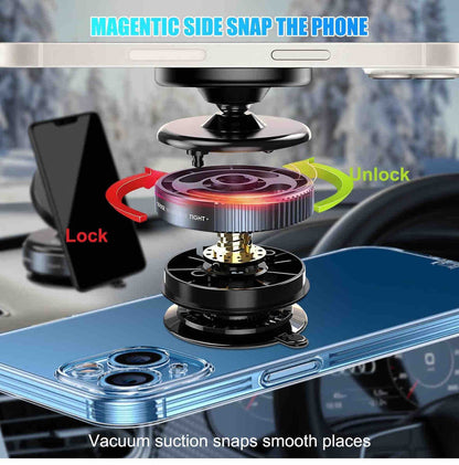 New Upgraded 360° Rotating Magnetic Universal Phone Holder, Vacuum + Magnetic Anti-Vibration Car Mount, Suitable for Kitchen, Desktop, Office, Fitness, Travel, Car - Aluminum Alloy + PC + ABS + TPU, Suitable For Mirror Plastic Glass Metal Ceramic