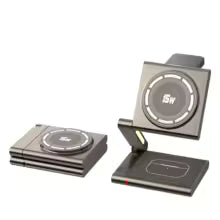 Full Aluminum Alloy Qi2 Foldable Fast Magnetic Wireless Charger Stand for Samsung/iPhone16 15 14 13 Apple Watch Airpods Pro