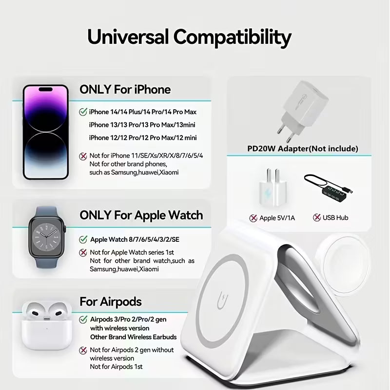 3 in 1 charging station suitable for iphone 16 15 14 13 12 series travel charger for multiple devices wireless charger magnetic charging compatible with watch s10 series