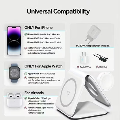3 in 1 charging station suitable for iphone 16 15 14 13 12 series travel charger for multiple devices wireless charger magnetic charging compatible with watch s10 series