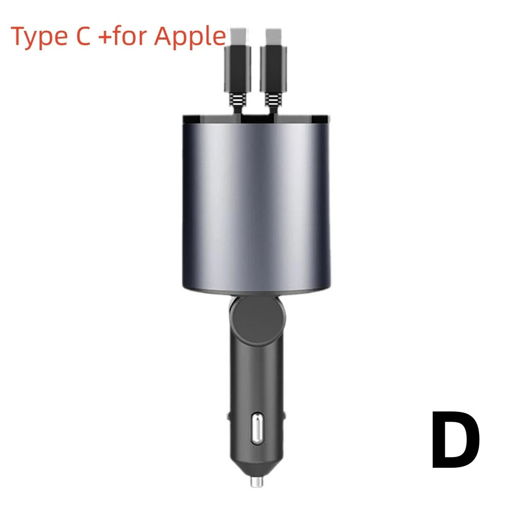 4 in 1 120W Car Charger Retractable Car Cigarette Lighter Adapter USB Type C Fast Charger Cable For IPhone Xiaomi Huawei Samsung