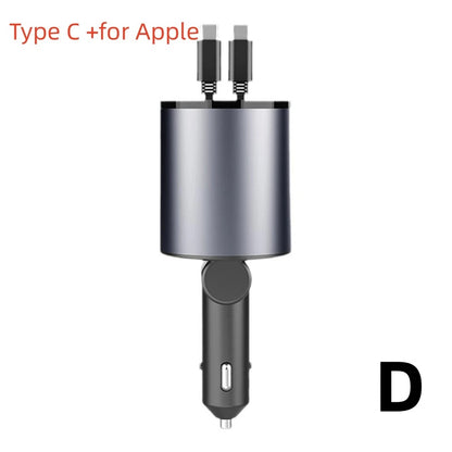 4 in 1 120W Car Charger Retractable Car Cigarette Lighter Adapter USB Type C Fast Charger Cable For IPhone Xiaomi Huawei Samsung