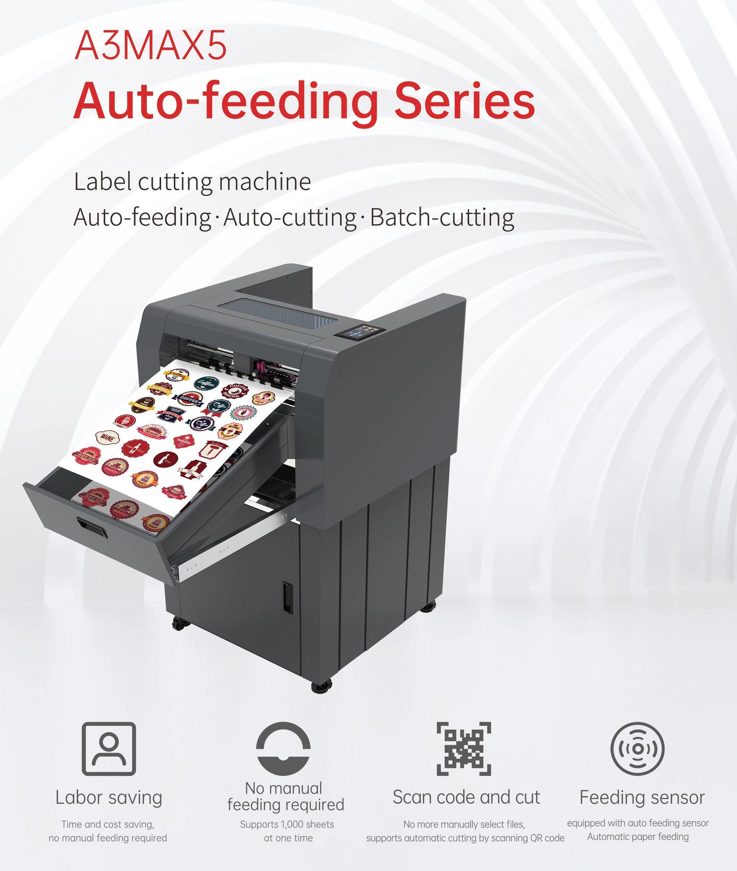 Skycut A3MAX5 Cabinet Style Automatic Feeding High Precision Cutting Machine CCD Camera Auto Contour Label Cutter Machine