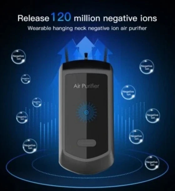 20 Million Negative Personal Wearable Mini Hanging Neck Air Purifier, Stylish Personal Wearable Portable Necklace Air Purifier Negative Ion Generator Black For School Kids