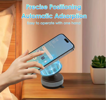 New Upgraded 360° Rotating Magnetic Universal Phone Holder, Vacuum + Magnetic Anti-Vibration Car Mount, Suitable for Kitchen, Desktop, Office, Fitness, Travel, Car - Aluminum Alloy + PC + ABS + TPU, Suitable For Mirror Plastic Glass Metal Ceramic